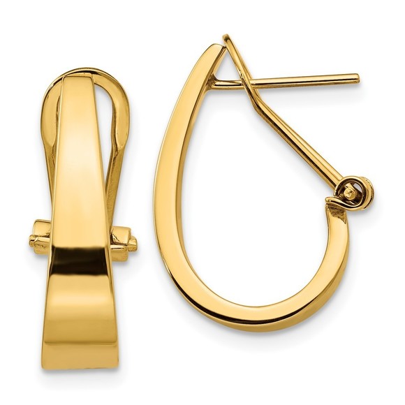 14k Yellow Gold Polished J-Hoop Omega Back Post Earrings 18 L x 5 mm W